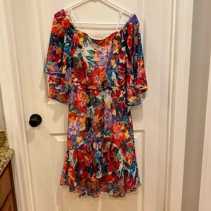 Marciano floral off shoulder flutter sleeve dress